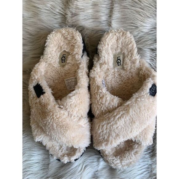 UGG Fuzz Sugar Slide Sandal in Natural / Black Size US 9 - Picture 5 of 11